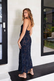 Long dress flowers midnight blue