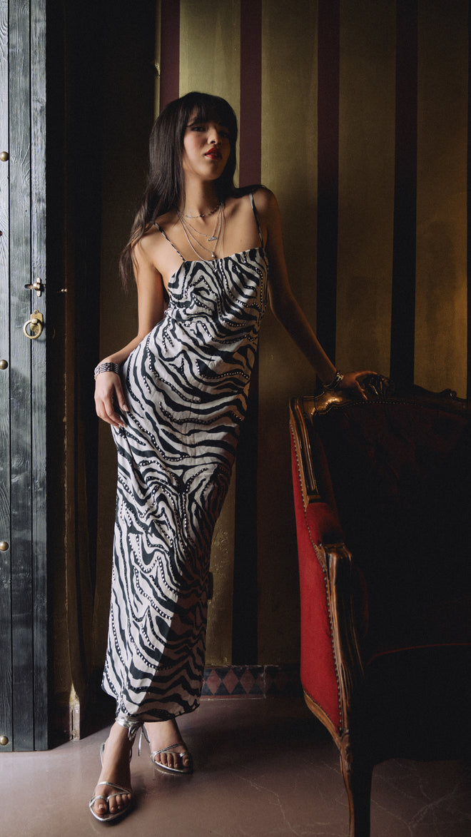 Zebra silk maxi dress