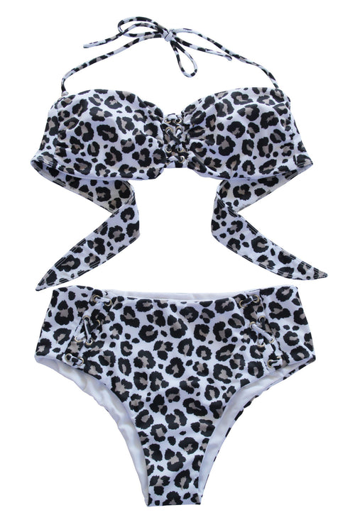 Bikini Eyelet White Animal Print
