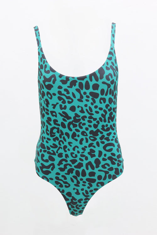 One Piece Green Animal print