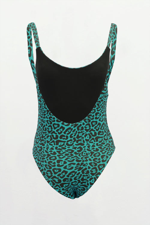 One Piece Green Animal print