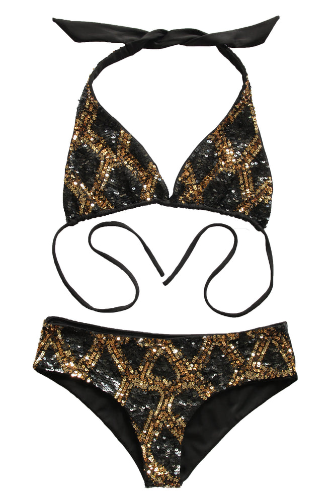 Bikini Beaded Black Animal Print